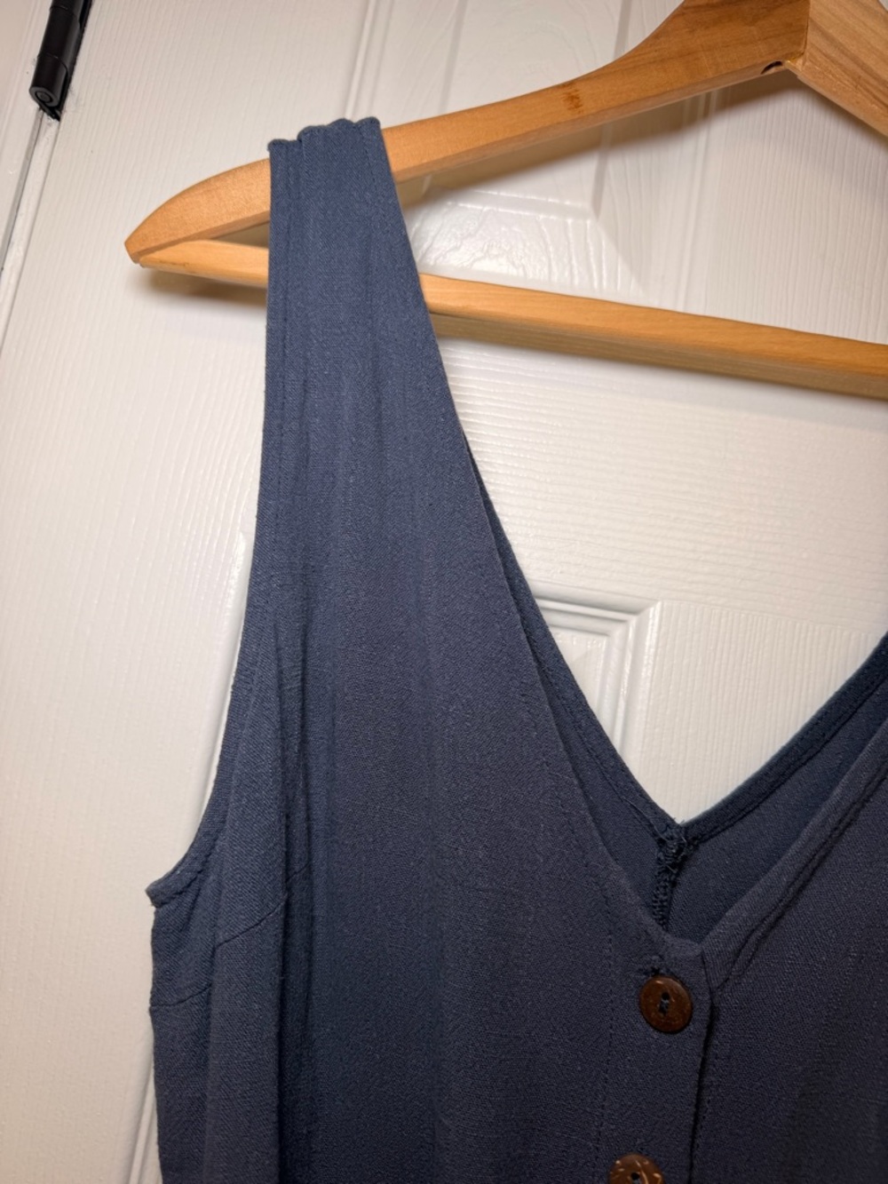 VICI Linen Blend Romper Blue Button Front Tie Waist Pocketed Boho Summer Small - Picture 6 of 11